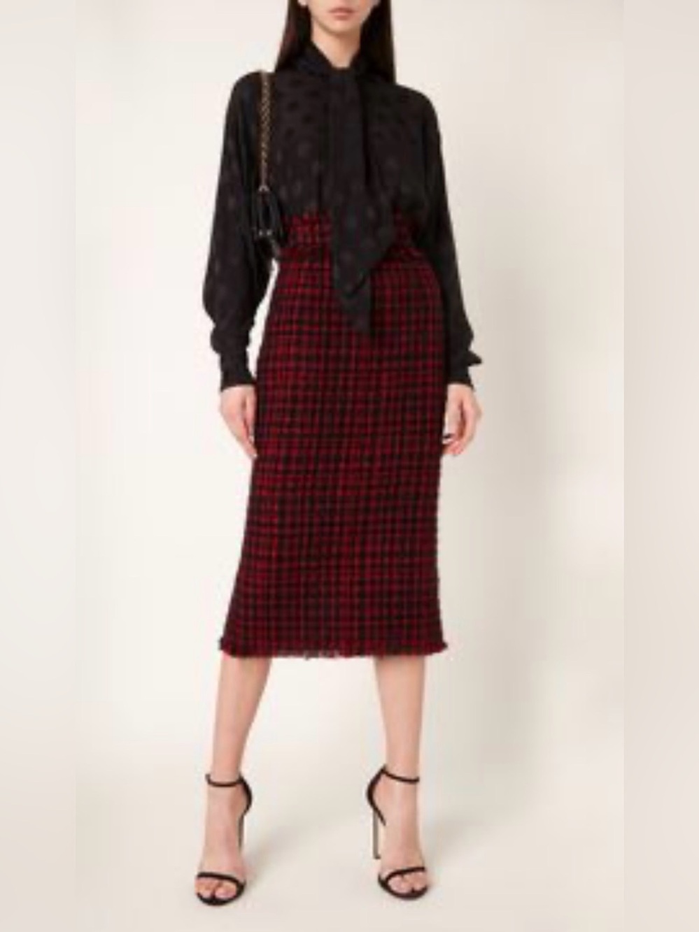 NWT Dolce & Gabbana Black and Red Tweed Pencil Skirt size 14